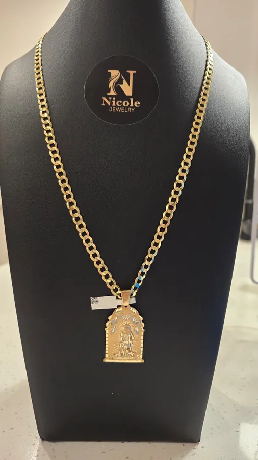 San Lazaro pendant with shine cut chain in 10K gold