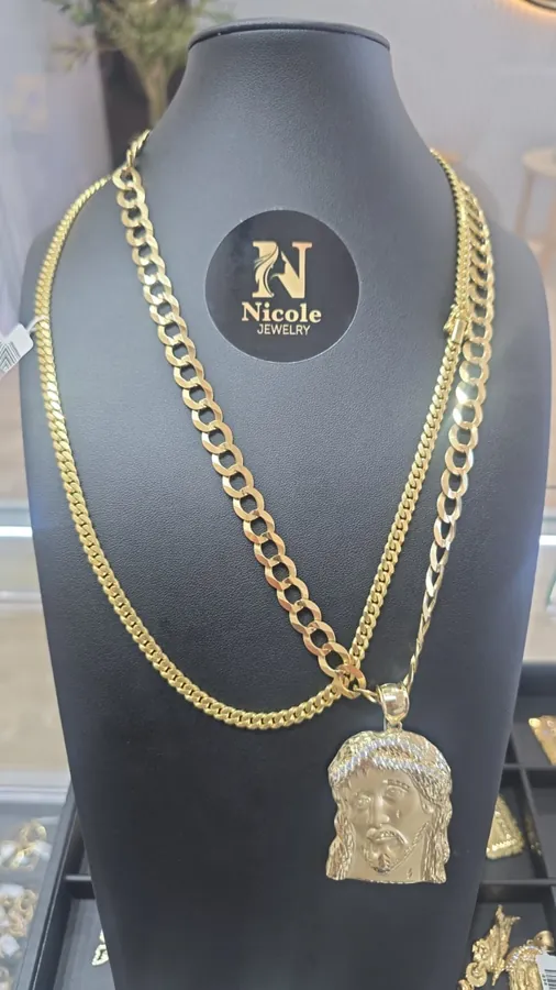 Shine cut and Cuban link chain set in 10K gold