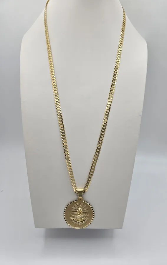 Chain with Virgen medal, 5mm, 10K gold